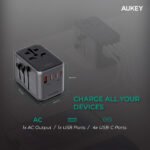 AUKEY PA-TA08 UNIVERSAL TRAVEL ADAPTER WITH USB-C AND USB-A PORTS ( 4-PORT | PD | PPS | TRAVEL ADAPTER | GAN III | 65W) - BLACK